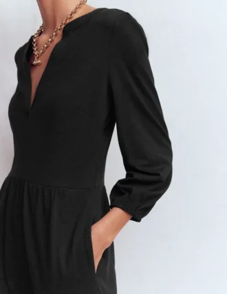 Cathy Notch Neck Jersey Dress Black