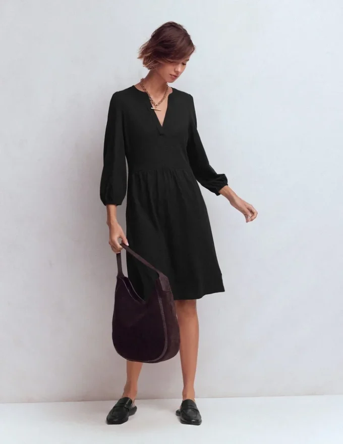 Cathy Notch Neck Jersey Dress Black Cathy Notch Neck Jersey Dress Black