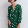 Cathy Notch Neck Jersey Dress Hunter Green, Painted Dot Cathy Notch Neck Jersey Dress Hunter Green, Painted Dot