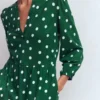 Cathy Notch Neck Jersey Dress Hunter Green, Painted Dot Cathy Notch Neck Jersey Dress Hunter Green, Painted Dot