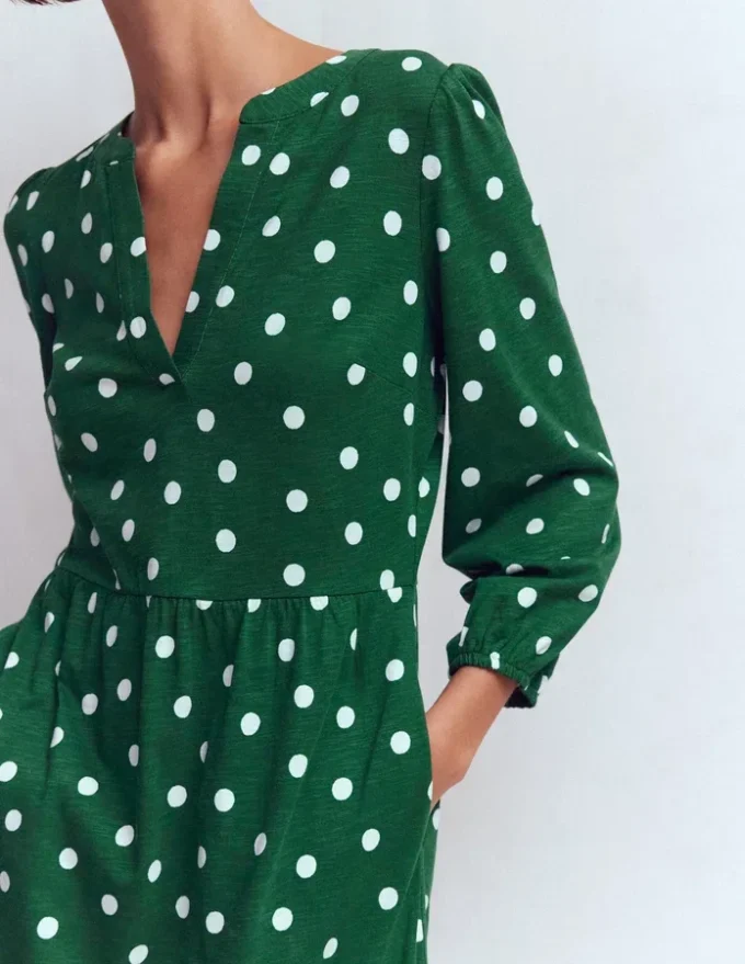 Cathy Notch Neck Jersey Dress Hunter Green, Painted Dot Cathy Notch Neck Jersey Dress Hunter Green, Painted Dot