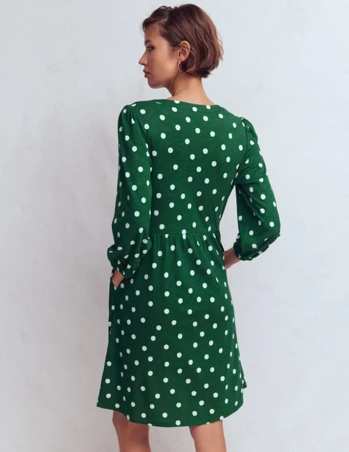 Cathy Notch Neck Jersey Dress Hunter Green, Painted Dot Cathy Notch Neck Jersey Dress Hunter Green, Painted Dot