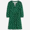 Cathy Notch Neck Jersey Dress Hunter Green, Painted Dot Cathy Notch Neck Jersey Dress Hunter Green, Painted Dot