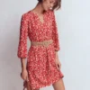 Cathy Notch Neck Jersey Dress Merida Red, Ikat Cathy Notch Neck Jersey Dress Merida Red, Ikat