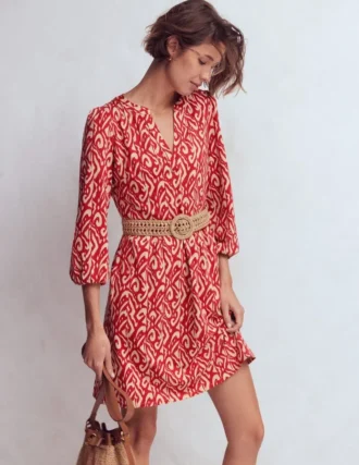Cathy Notch Neck Jersey Dress Merida Red, Ikat