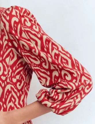 Cathy Notch Neck Jersey Dress Merida Red, Ikat