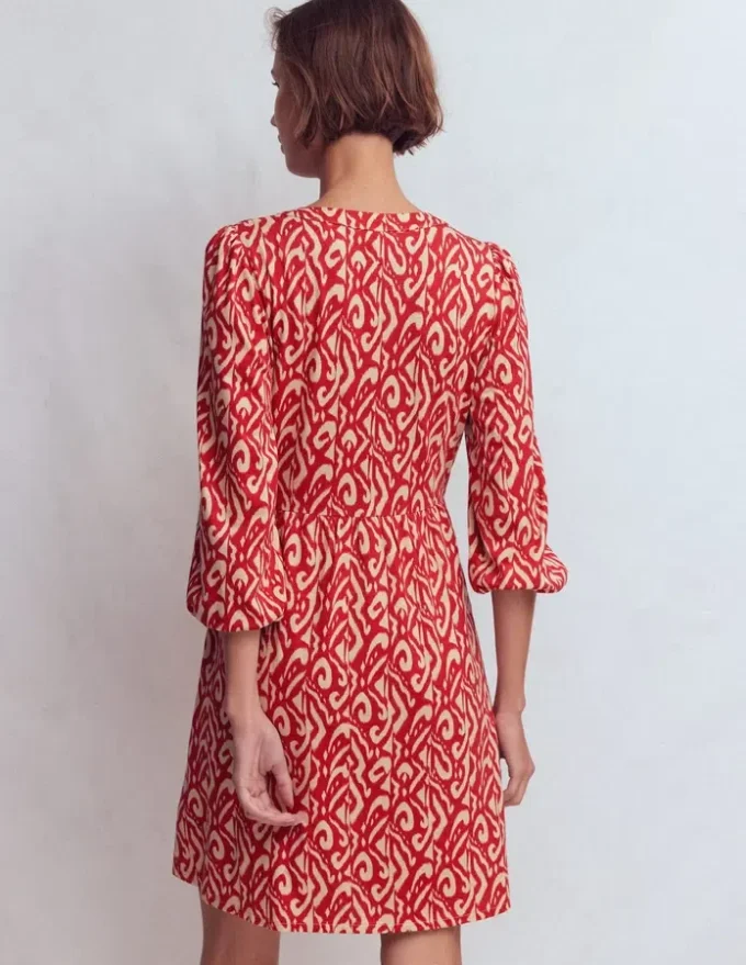 Cathy Notch Neck Jersey Dress Merida Red, Ikat Cathy Notch Neck Jersey Dress Merida Red, Ikat