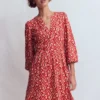 Cathy Notch Neck Jersey Dress Merida Red, Ikat Cathy Notch Neck Jersey Dress Merida Red, Ikat
