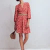 Cathy Notch Neck Jersey Dress Merida Red, Ikat Cathy Notch Neck Jersey Dress Merida Red, Ikat