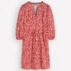 Cathy Notch Neck Jersey Dress Merida Red, Ikat Cathy Notch Neck Jersey Dress Merida Red, Ikat