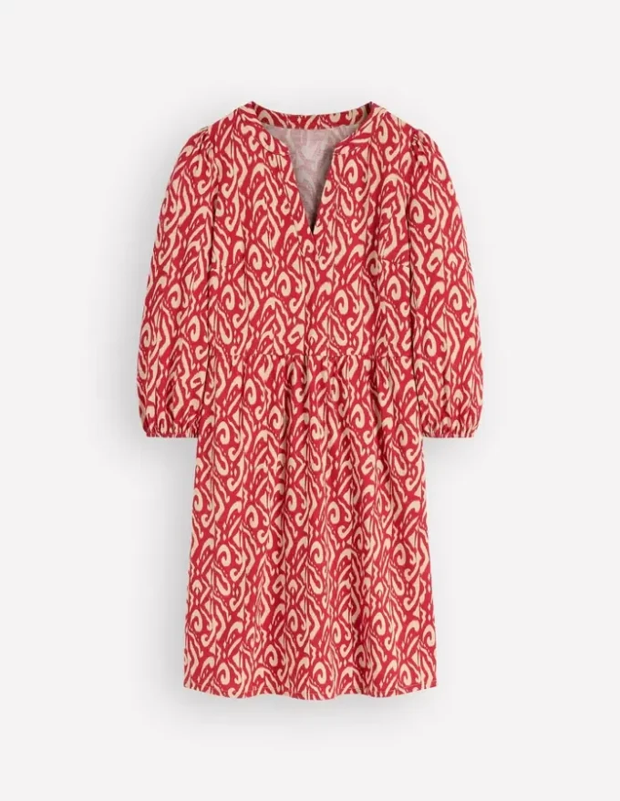 Cathy Notch Neck Jersey Dress Merida Red, Ikat Cathy Notch Neck Jersey Dress Merida Red, Ikat