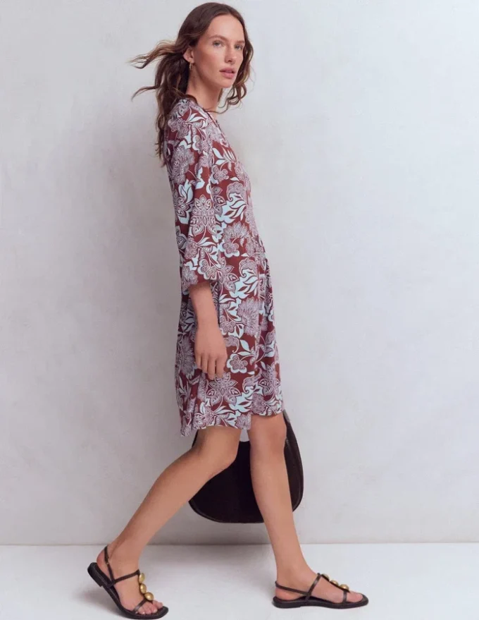 Cathy Notch Neck Jersey Dress Roasted Brown, Elegant Blossom Cathy Notch Neck Jersey Dress Roasted Brown, Elegant Blossom