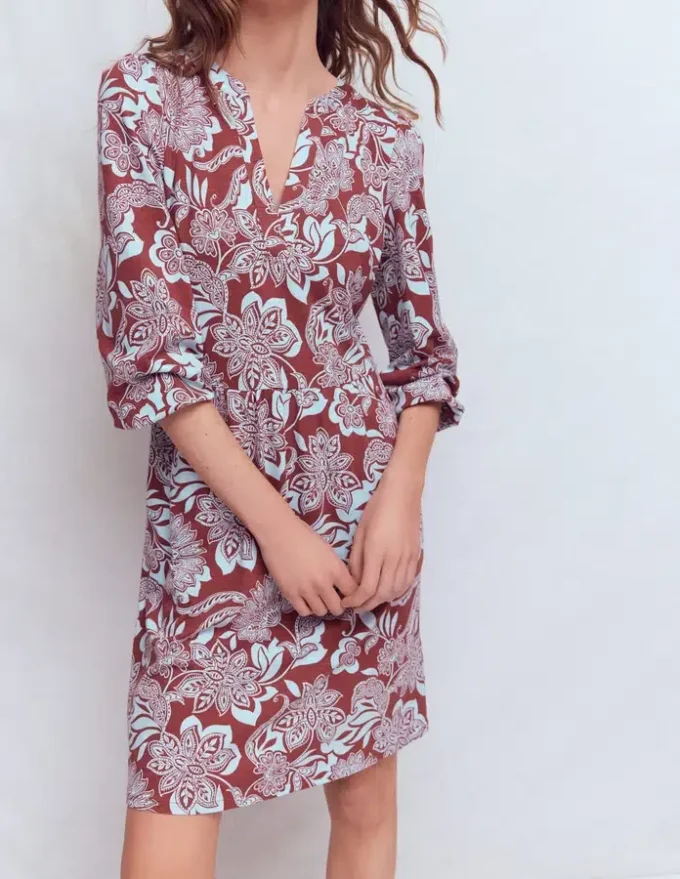 Cathy Notch Neck Jersey Dress Roasted Brown, Elegant Blossom Cathy Notch Neck Jersey Dress Roasted Brown, Elegant Blossom
