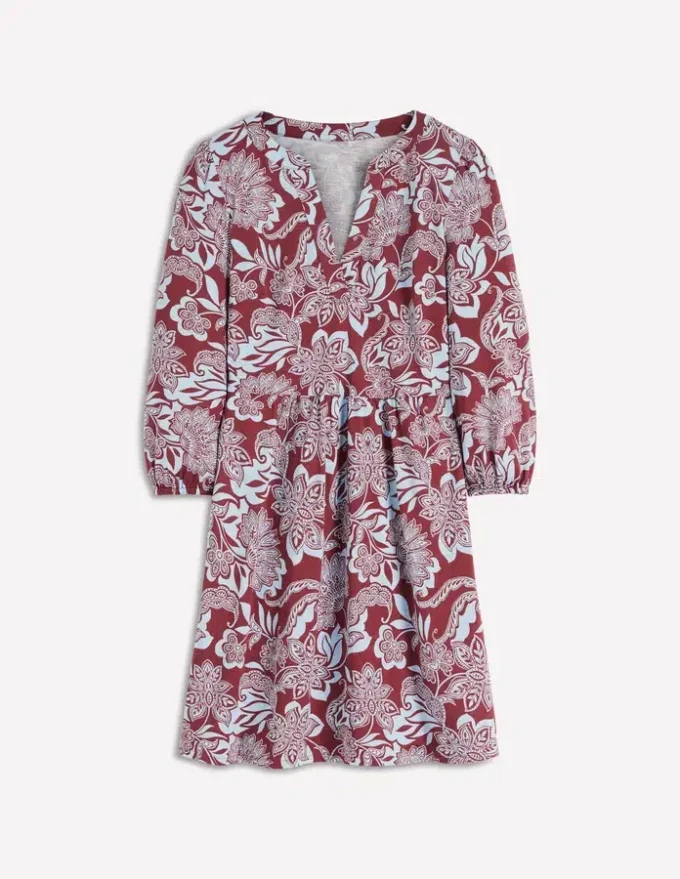 Cathy Notch Neck Jersey Dress Roasted Brown, Elegant Blossom Cathy Notch Neck Jersey Dress Roasted Brown, Elegant Blossom
