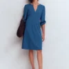 Cathy Notch Neck Jersey Dress Tourmaline Blue Cathy Notch Neck Jersey Dress Tourmaline Blue