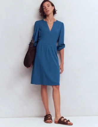 Cathy Notch Neck Jersey Dress Tourmaline Blue