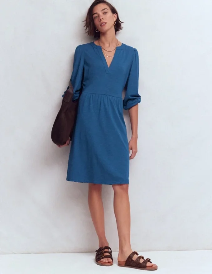 Cathy Notch Neck Jersey Dress Tourmaline Blue Cathy Notch Neck Jersey Dress Tourmaline Blue