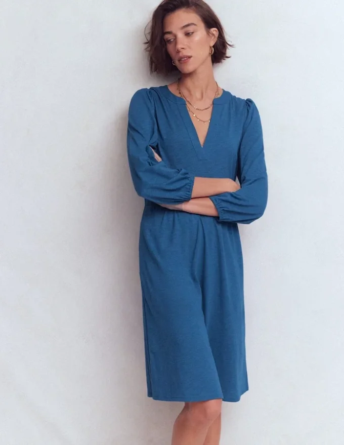 Cathy Notch Neck Jersey Dress Tourmaline Blue Cathy Notch Neck Jersey Dress Tourmaline Blue
