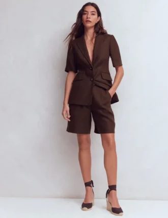 Chelsea Belted Linen Shorts Bitter Chocolate