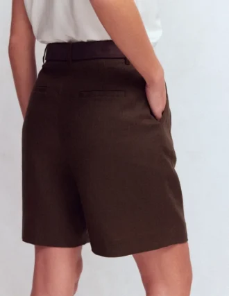 Chelsea Belted Linen Shorts Bitter Chocolate