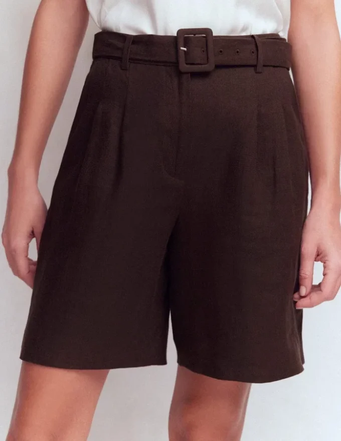 Chelsea Belted Linen Shorts Bitter Chocolate Chelsea Belted Linen Shorts Bitter Chocolate