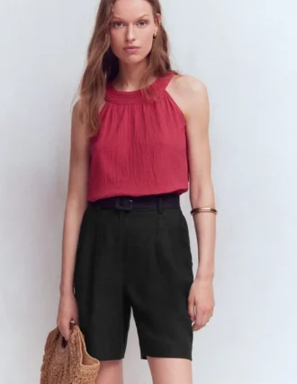 Chelsea Belted Linen Shorts Black