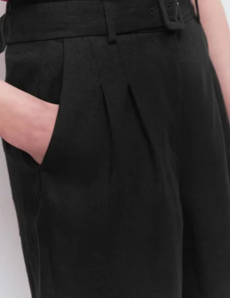Chelsea Belted Linen Shorts Black