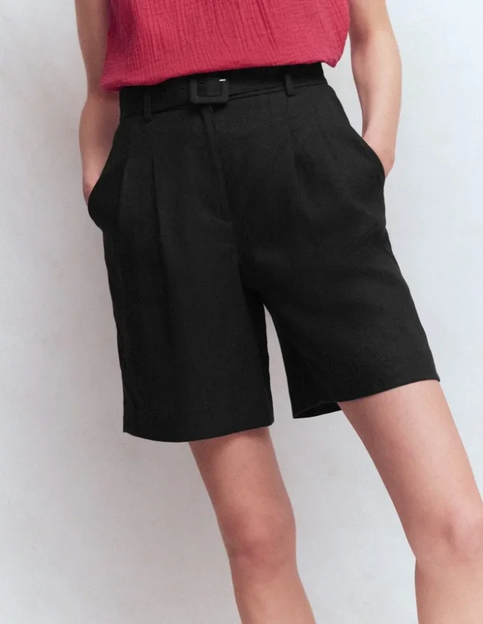 Chelsea Belted Linen Shorts Black Chelsea Belted Linen Shorts Black