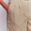 Chelsea Belted Linen Shorts Brown, Ivory Ticking Stripe
