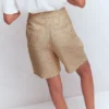 Chelsea Belted Linen Shorts Brown, Ivory Ticking Stripe