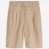 Chelsea Belted Linen Shorts Brown, Ivory Ticking Stripe