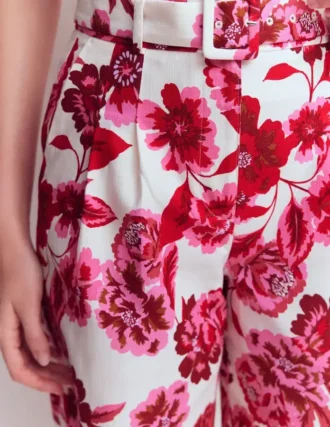 Chelsea Belted Tailored Shorts Sangria Sunset, Floral Print