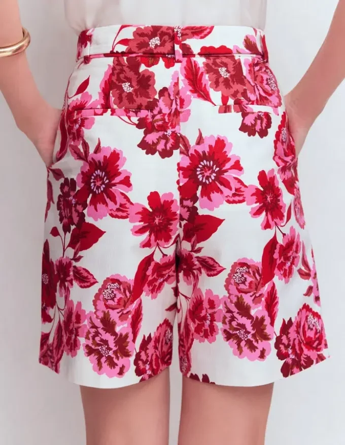 Chelsea Belted Tailored Shorts Sangria Sunset, Floral Print