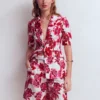Chelsea Belted Tailored Shorts Sangria Sunset, Floral Print