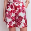 Chelsea Belted Tailored Shorts Sangria Sunset, Floral Print