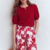 Chelsea Belted Tailored Shorts Sangria Sunset, Floral Print