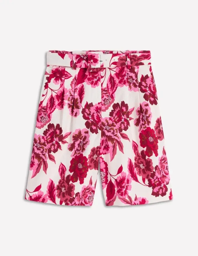 Chelsea Belted Tailored Shorts Sangria Sunset, Floral Print