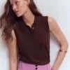 Chloe Henley Knitted Tank Bitter Chocolate