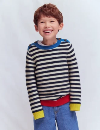 Chunky Sweater Navy Marl and Ecru Stripe