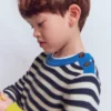 Chunky Sweater Navy Marl and Ecru Stripe