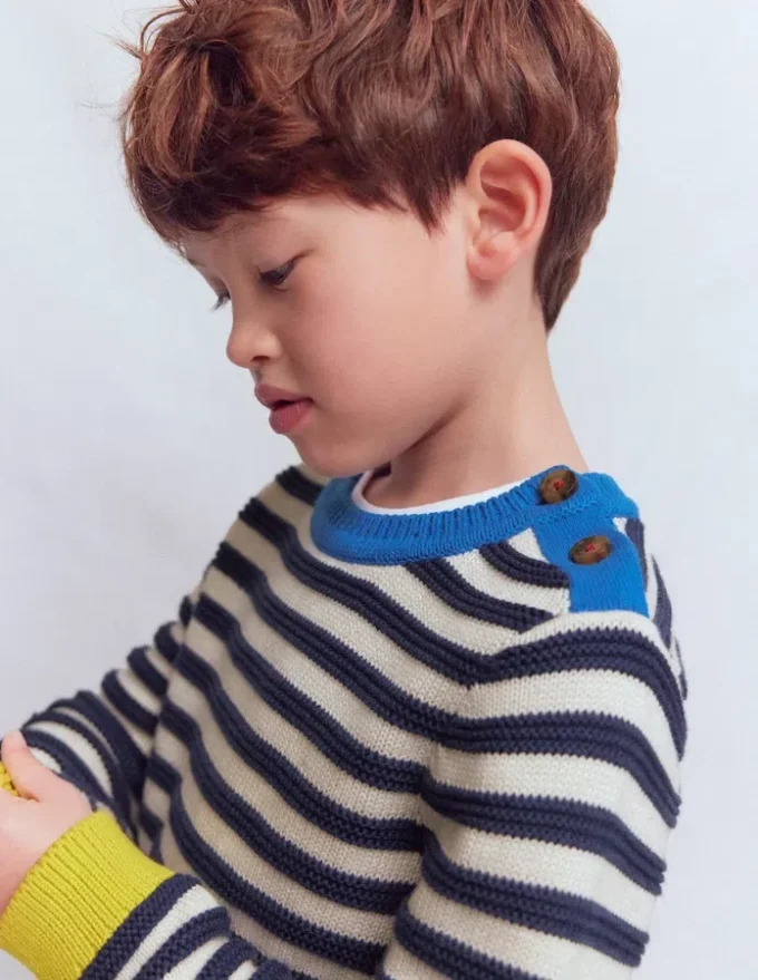 Chunky Sweater Navy Marl and Ecru Stripe