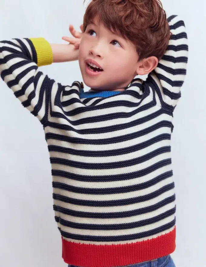 Chunky Sweater Navy Marl and Ecru Stripe