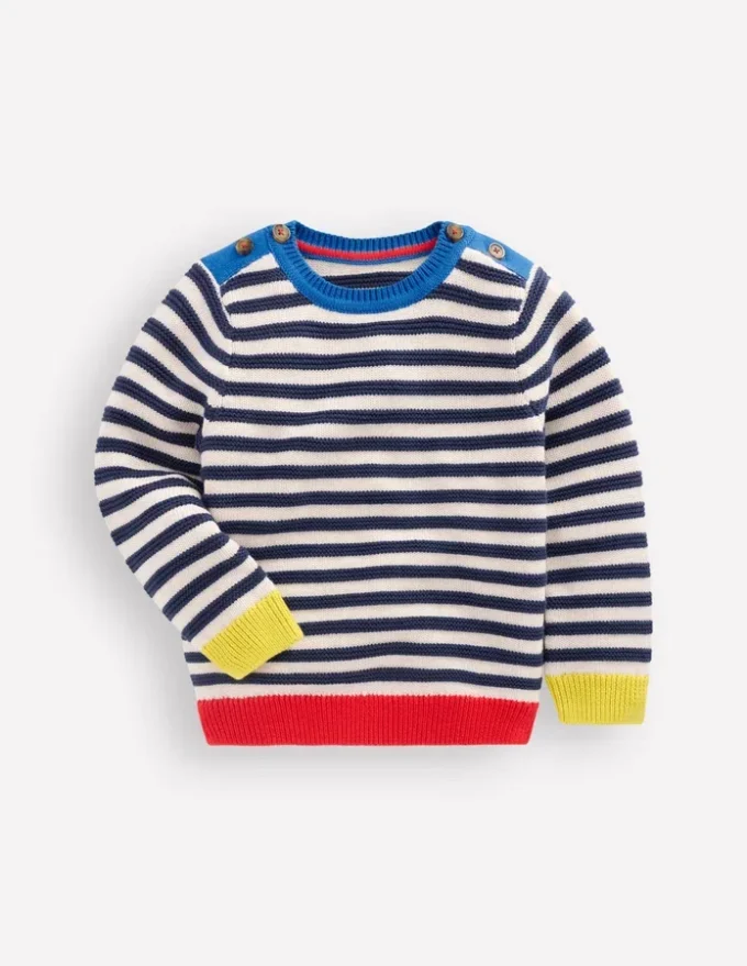 Chunky Sweater Navy Marl and Ecru Stripe