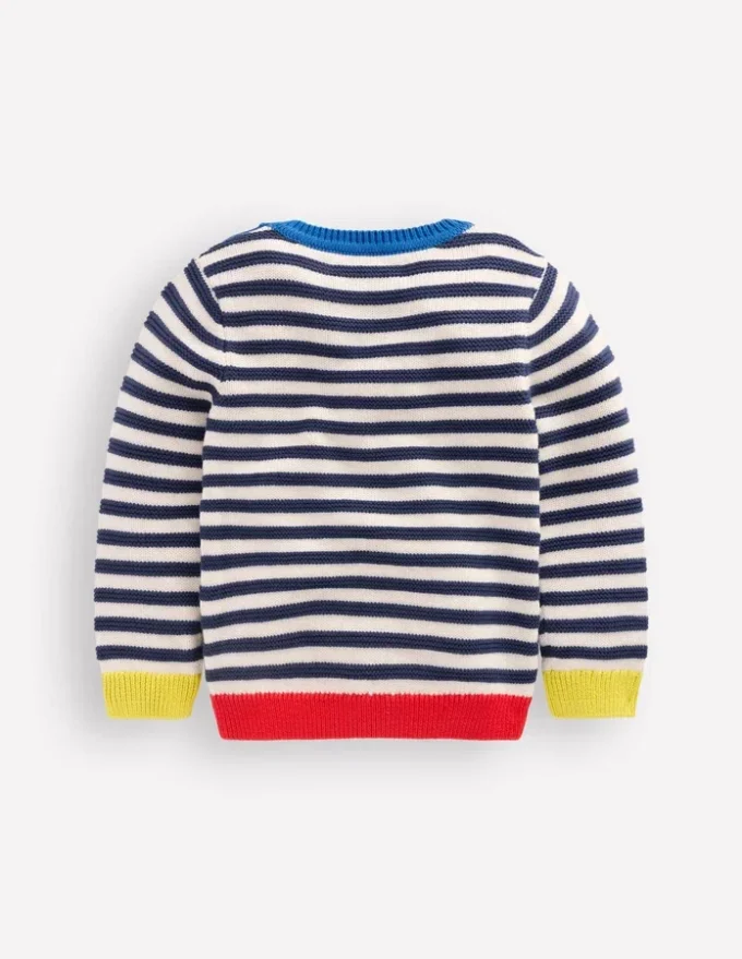 Chunky Sweater Navy Marl and Ecru Stripe