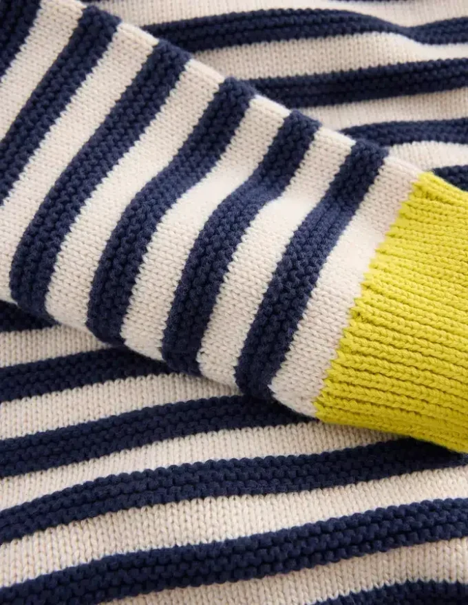 Chunky Sweater Navy Marl and Ecru Stripe