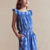 Ciara Pom Trim Jersey Romper Blue Floral Ciara Pom Trim Jersey Romper Blue Floral