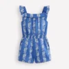 Ciara Pom Trim Jersey Romper Blue Floral Ciara Pom Trim Jersey Romper Blue Floral