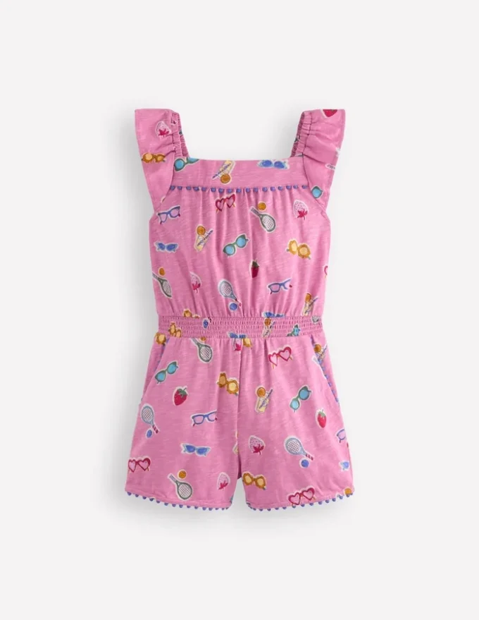 Ciara Pom Trim Jersey Romper Formica Pink Holiday Ciara Pom Trim Jersey Romper Formica Pink Holiday