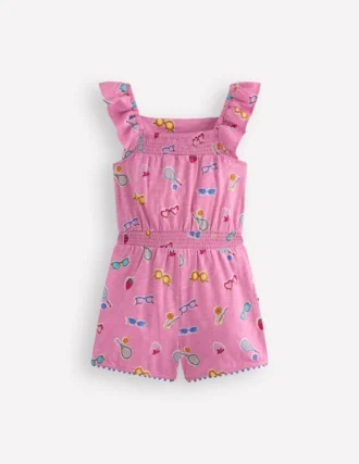 Ciara Pom Trim Jersey Romper Formica Pink Holiday