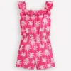 Ciara Pom Trim Jersey Romper Pink Palm Trees